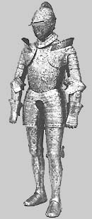 Image of SUIT OF ARMOR, 1550s. - French Suit Of Armor Designed By Étienne  Delaune (c1518-1559). Steel, Brass, Leather And Velvet. Weight: 53 Pounds.  From Granger - Historical Picture Archive