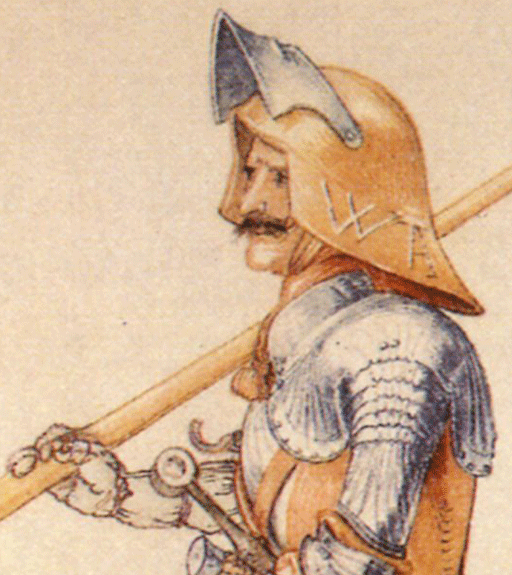 Durer's-knight-1498-showing-sallet-and-hood-detai.gif