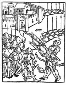 Handgonners attacking a castle, woodcut of 1499.jpg