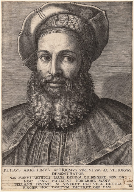 Portrait of Pietro Aretino (probably after a design by Sebastiano del Piombo), ca. 151720 or 152425, Marcantonio Raimondi.jpg
