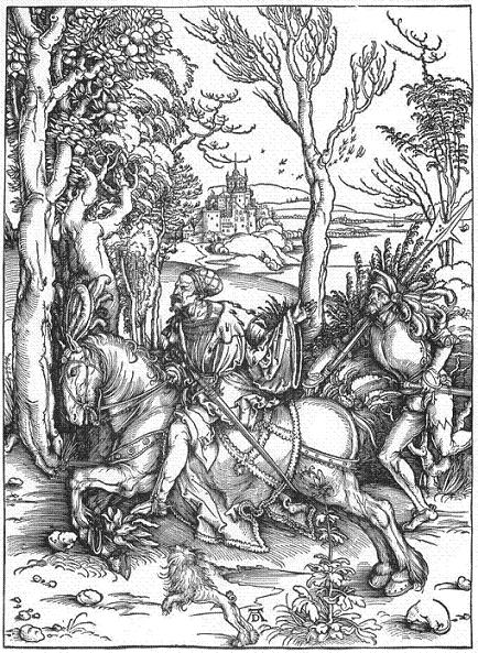 The knight and the landesknecht, Albrecht Durer, circa 1497..jpg